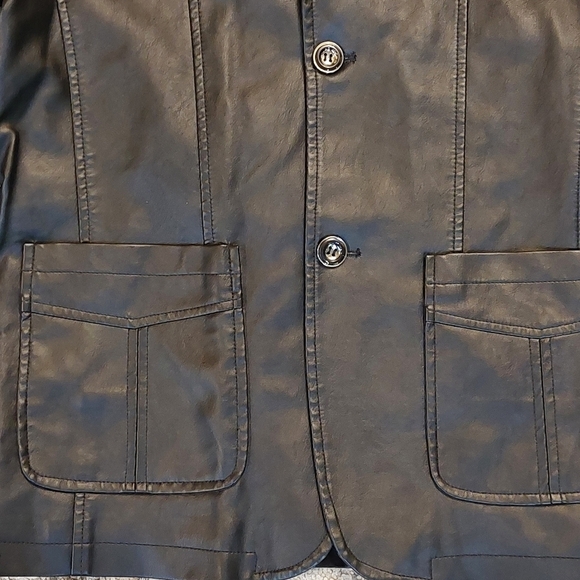 Vegan Leather Black Blazer Jacket Sz M Unisex Slim Fit - Picture 2 of 6